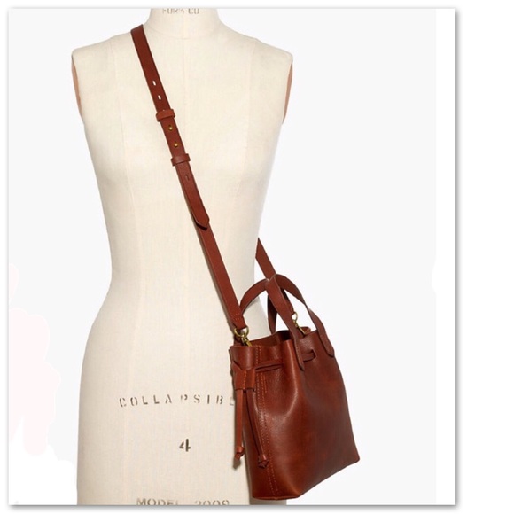 Madewell Blue Leather Crossbody Drawstring Bucket Mini Transport Bag - Picture 6 of 11